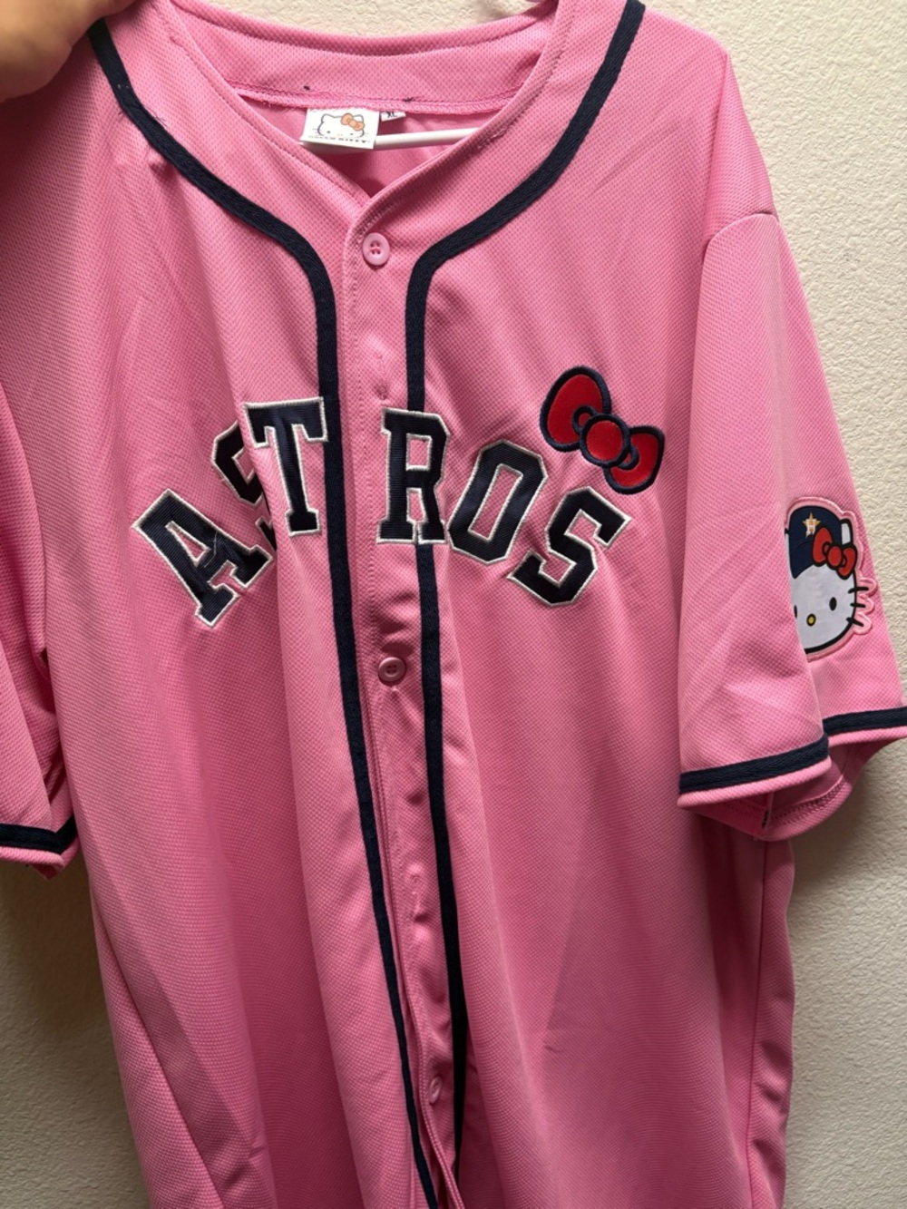 Hello Kitty Pink Astros Baseball Jersey with Navy Trim